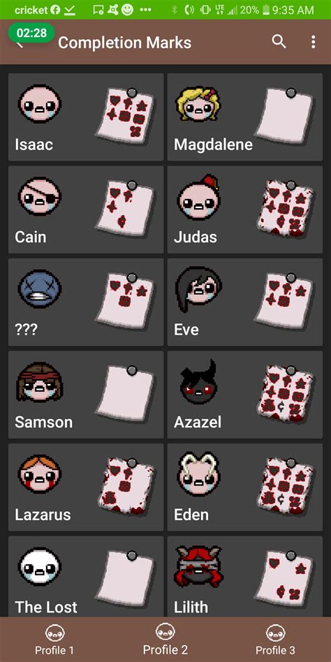binding of isaac completion marks.